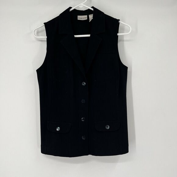 Chicos Small Black Sleevless Button Thick Vest Blouse Grunge Gothic Boho - Picture 1 of 9
